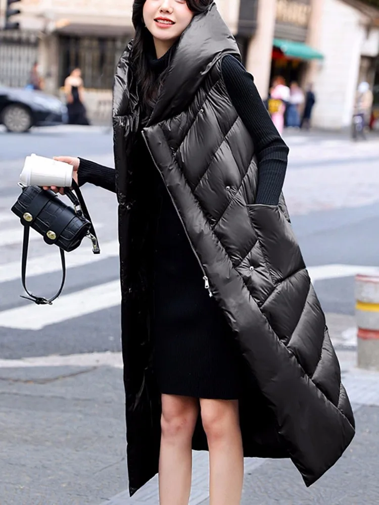Зимние жилеты Lusumily Женский Длинный жилет с капюшоном Модная хлопковая стеганая