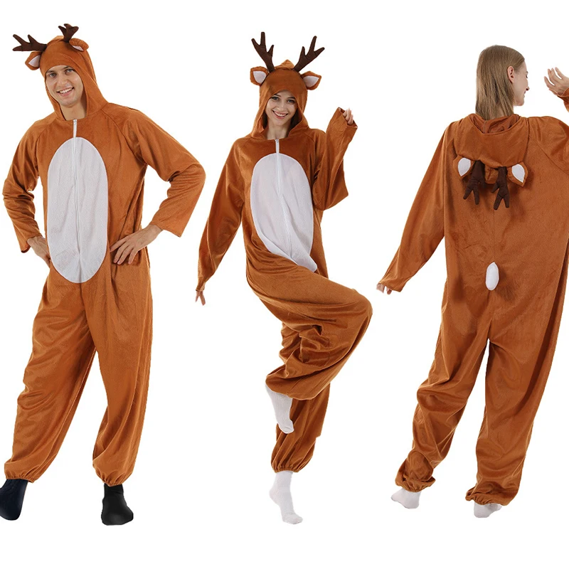 Рождественский костюм оленя унисекс для взрослых семейный лося косплея пижамы с