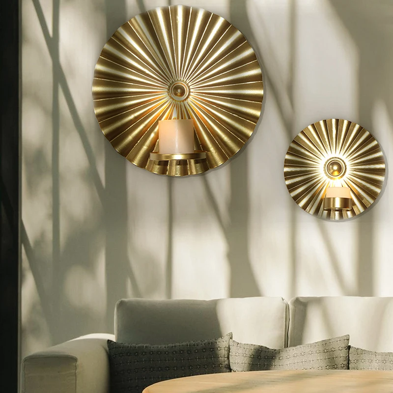 

Living Room Hanging Candle Holder Iron Wall Decoration Round Golden Candlestick Home Decor Pendants European Style Luxury