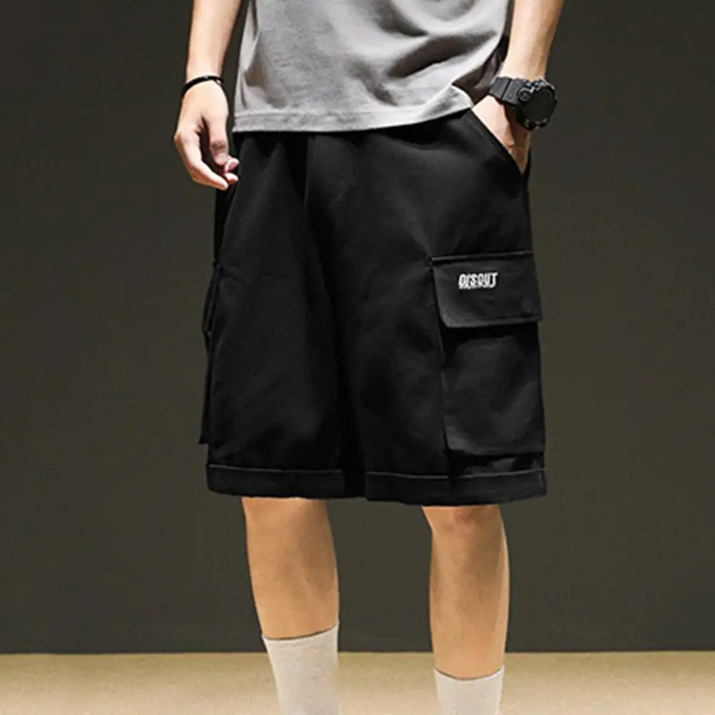 

Chic Summer Shorts Hip Hop Big Flap Pockets Casual Deep Crotch Elastic Waist Cargo Shorts