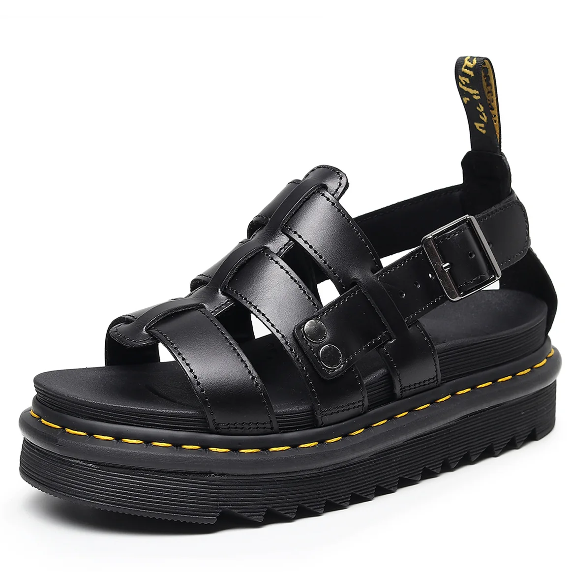 

Summer Martin Sandals Women's Roman Buckle Open Toe Beach Shoes Thick Sole Genuine Leather Fish Mouth Cake Sandals