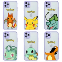 pokemon pikachu charmander phone case for iphone 13 12 11 pro max mini xs 8 7 plus x xr light purple matte transparent cover