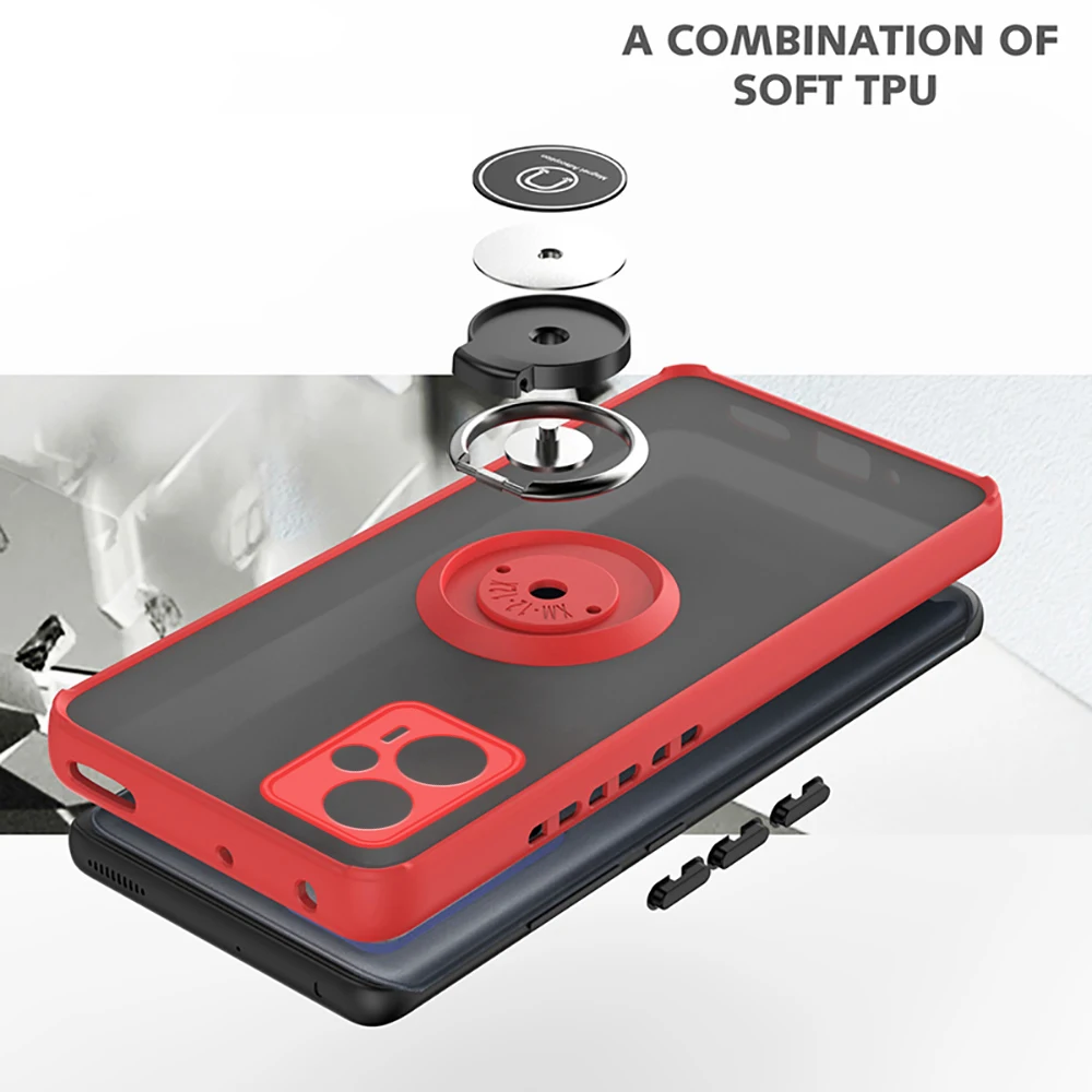 Противоударный армированный матовый чехол для Xiaomi Poco F5 5G магнитный держатель