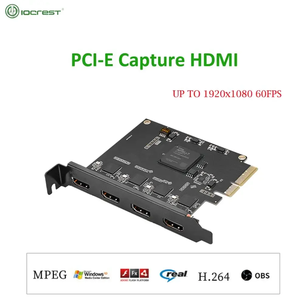 IOCREST 4-портовый HDMI-совместимый для Pcie X4 Quad HDMI-рекордер 4K PCI-e карта захвата