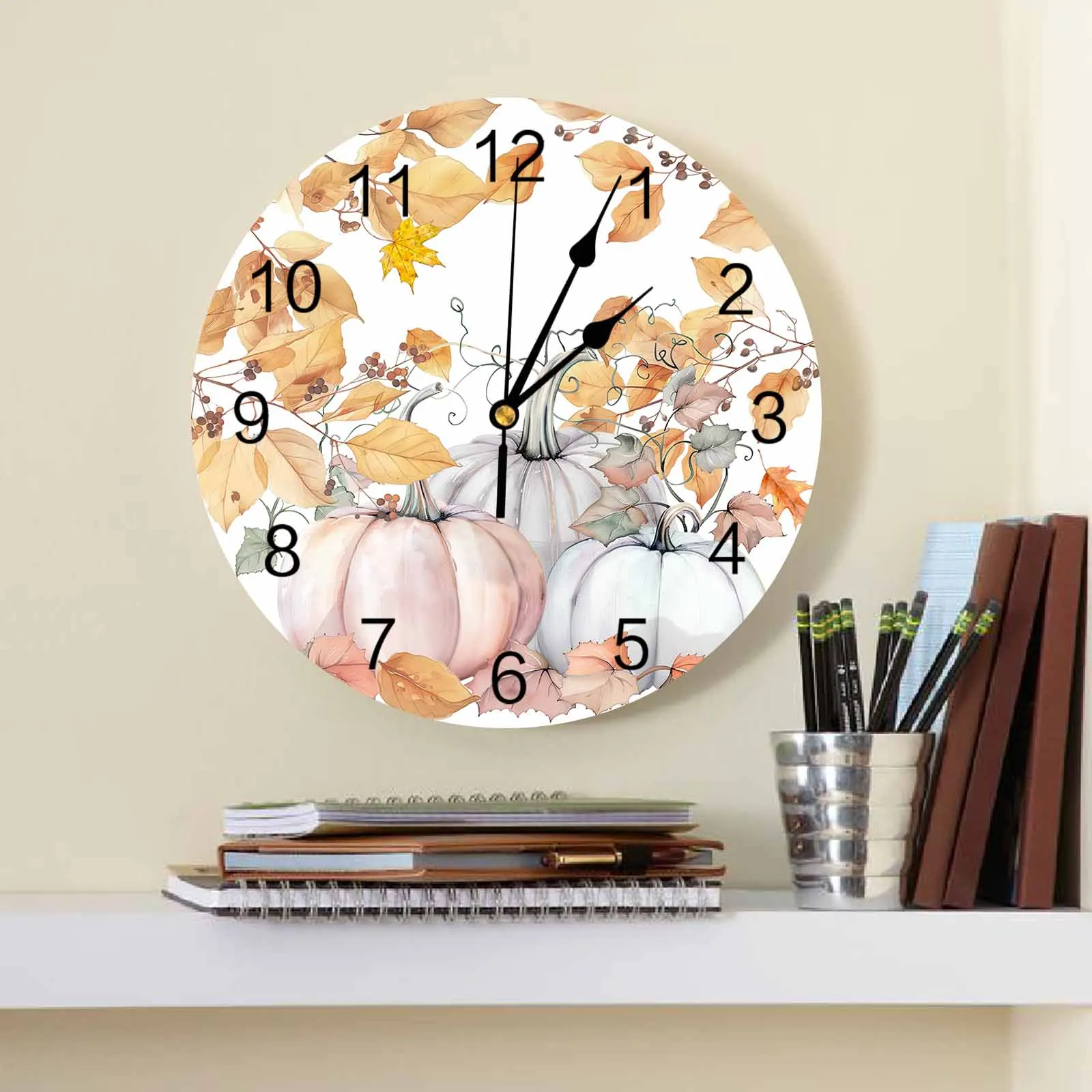Настенные часы с изображением тыквы акварельных листьев большие современные