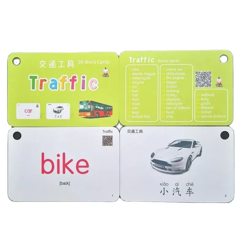 

32 Pcs/Set Traffic and Sports Chinese & English Word Pocket Flash Card Children Learning Cards
