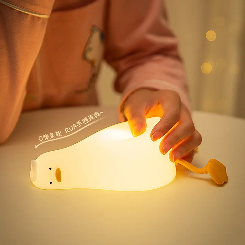 

LED Lying Flat Duck Silicone Night Light USB Charging Bedside with Sleep Night Light Pat Dimming Atmosphere Table Lamp