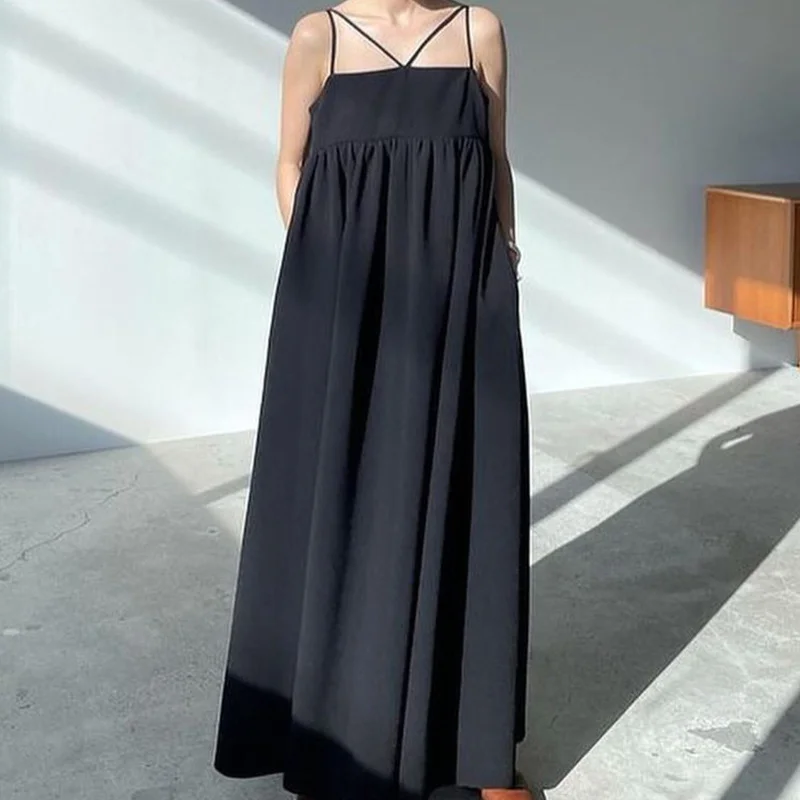 Простое однотонное свободное женское платье в японском стиле дизайнерское