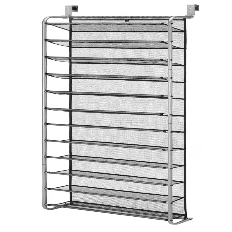 

12-Tier Over The Door , Metal, Gray Shoe Shelf Living Room Furniture
