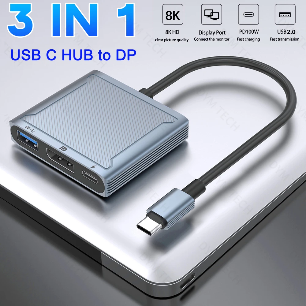 

USB-концентратор Displayport DP1.4 с поддержкой макс. 8K @ 30 Гц, совместим с 4K @ 60 Гц для Macbook Pro Air Lenovo Thinkpad USB 3,0, док-станция