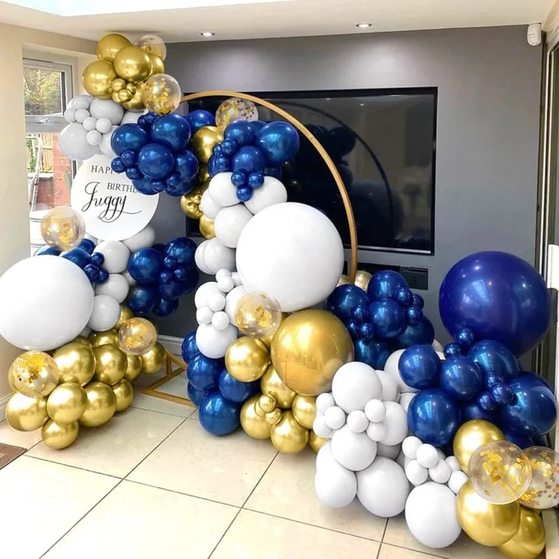 

121 шт., темно-синие фотообои, хромированный золотой шар для детского праздника, свадьбы, дня рождения, украшения для вечеринки, Globos