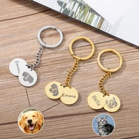 custom name keychain for women stainless steel personalized pet portrait photo cat dog key chain lovers jewelry fathers day gift