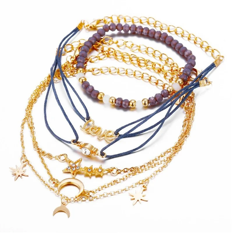 

Women Fashion Five-pointed Star Moon Multilayer Bracelet Charm Exquisite Jewelry