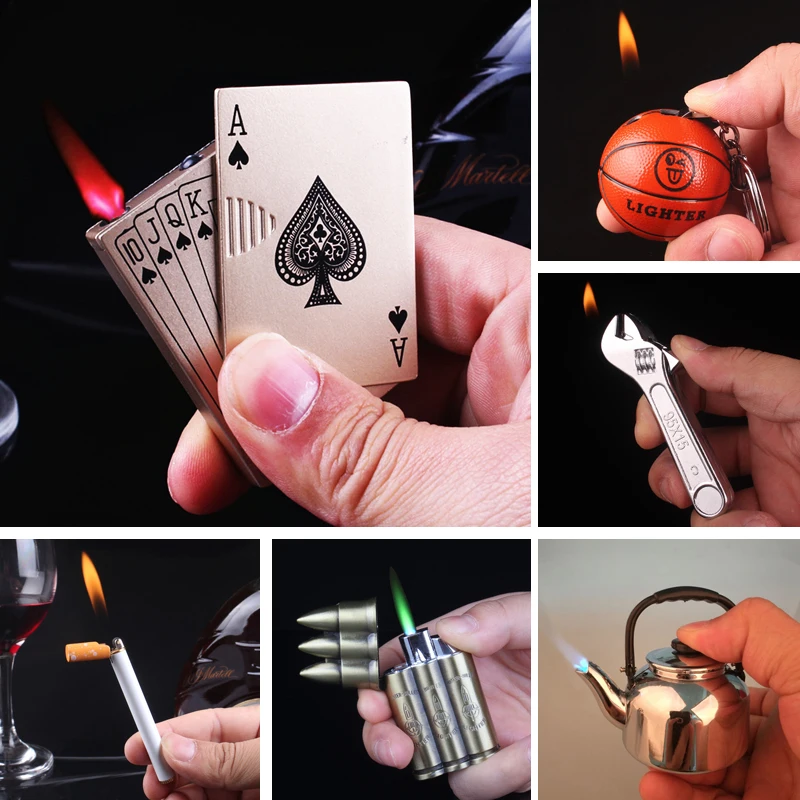 1Pcs Creative Mini Lighters Torch Metal Playing Cards Basketball Butane Jet Gas Lighter Smoking Accessories Gifts for Friends