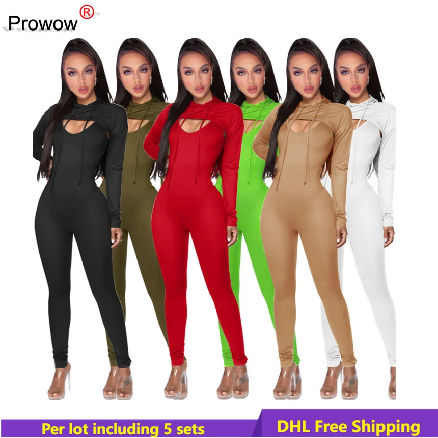 

Женский комплект из двух предметов PROWOW, Клубная одежда с длинным рукавом и коротким топом, однотонная одежда, осень-зима 6478