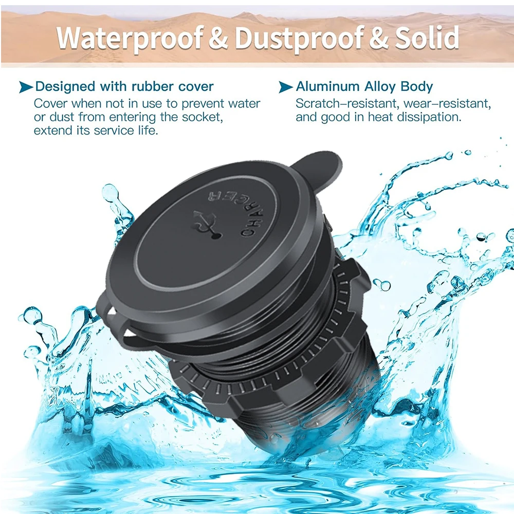 Автомобильное зарядное устройство PD и QC3.0 Порты USB Type-c Водонепроницаемые со