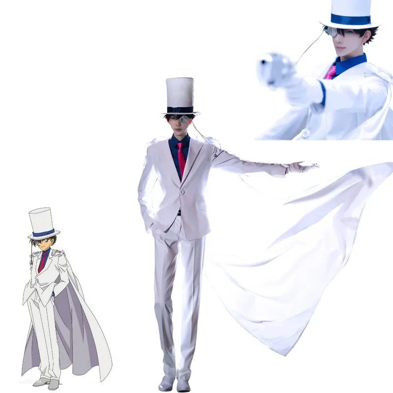 

Adult Children Kaitou Kiddo Kid The Phantom Thief Cosplay Anime Costume Halloween Men Uniform Magic Suit White Hat Suit Full Set