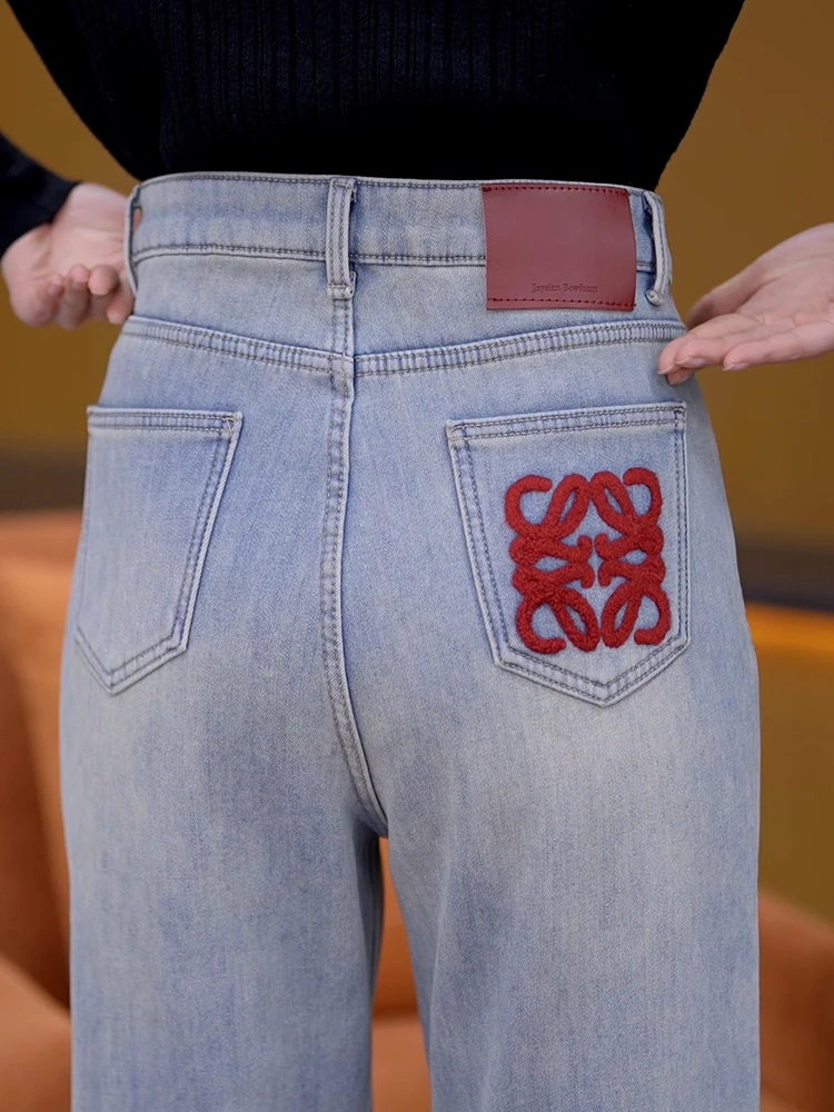 Большие размеры толстые широкие джинсы на флисовой подкладке женские зимние 2024