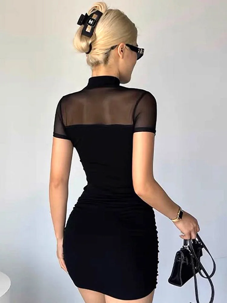 Готическое темное облегающее мини-платье Y2k с воротником-стойкой готическое