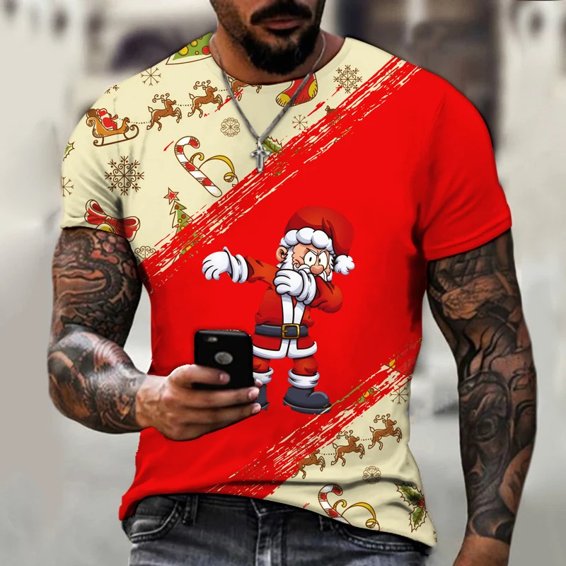 

Men's Summer Short sleeve Christmas Print T-shirt Male Sports Running tshirt Fitness Gym t shirt Tee Tops Streetwear Clothes