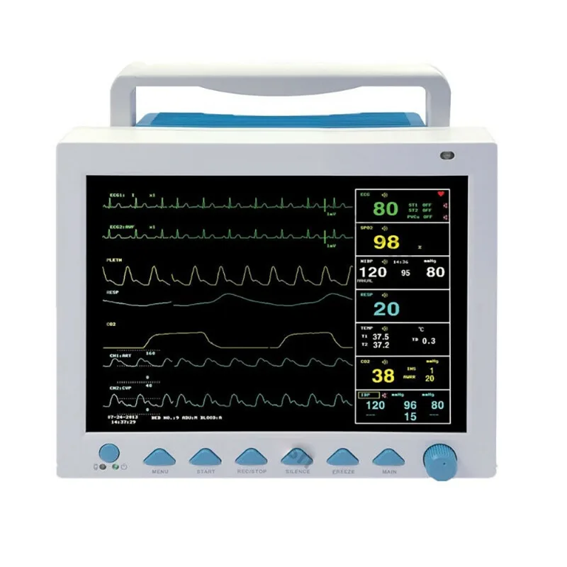 Фото Монитор пациента CONTEC CMS8000 с 6 параметрами, 12,1-дюймовый дисплей, для отделений интенсивной терапии (ОИТ) и кардиореанимации (КРУ), с функциями измерения SpO2, частоты сердечных сокращений, дыхания, температуры, ЭКГ, ЧСС (ETCO2/IBP/опция принтера) №3