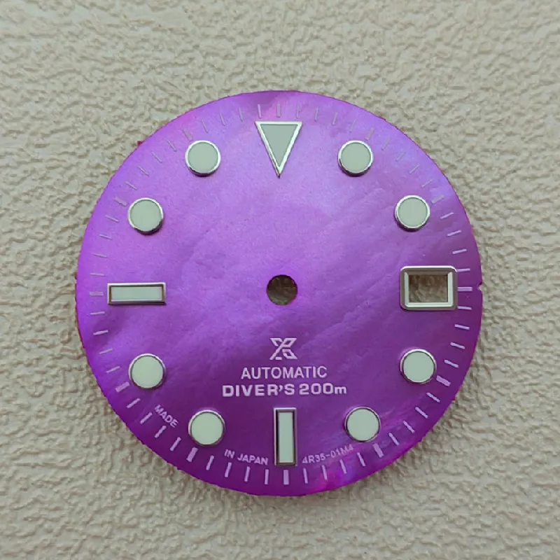 Watch accessories black purple shell modified dial 29mm C3 green luminous  for SKX007 NH35/36 movement watch MOD case Date