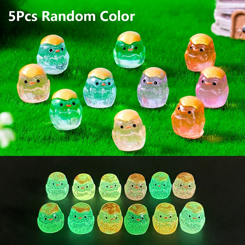

New 5Pcs Luminous Eggshell Chicks Ornament Mini Color Cartoon Animal Doll Micro Landscape Decoration Dollhouse Miniature Toy