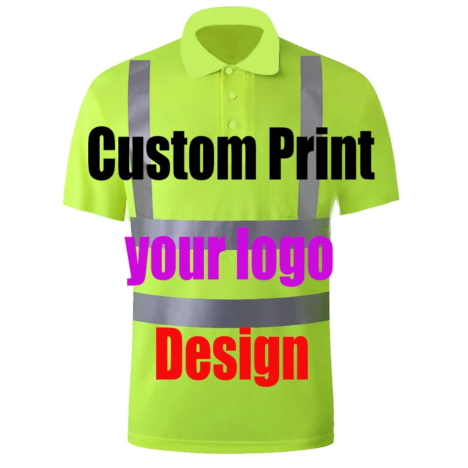 Niestandardowy nadruk Logo odblaskowa koszulka Polo Safey Hi Vis Polo odzież robocza wysoka widoczność szybkoschnący DIY jednolite LOGO dostosowane