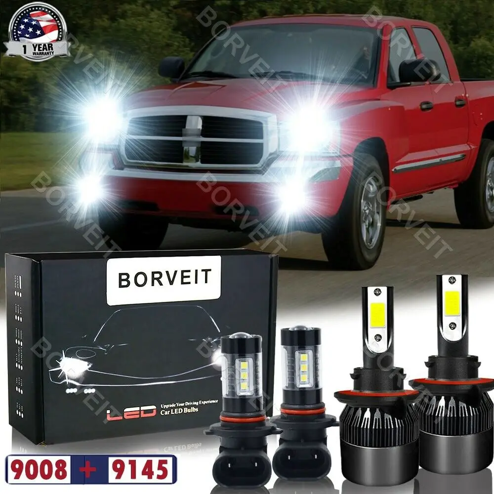 

4x 6000K White LED Headlights +Fog Light Bulbs Kit For Dodge Dakota 2005-2009