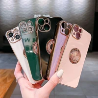 shockproof full plating diamond ring stand silicone case soft tpu back cover for iphone 13 pro max 12 11 xs xr 7 8 plus se 2022