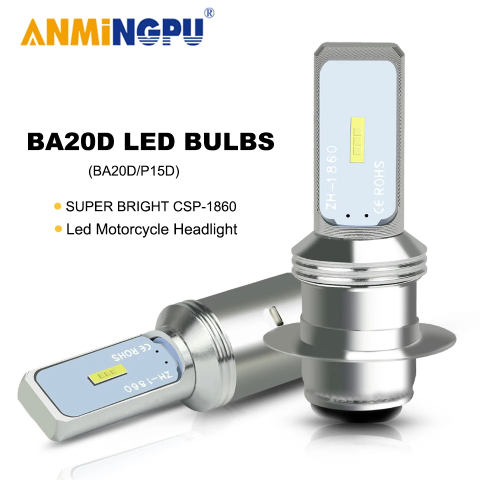 ANMINGPU 1X мотоциклетные лампы для фар BA20D H6 светодиодные CSP 1860 чипы P15D Canbus