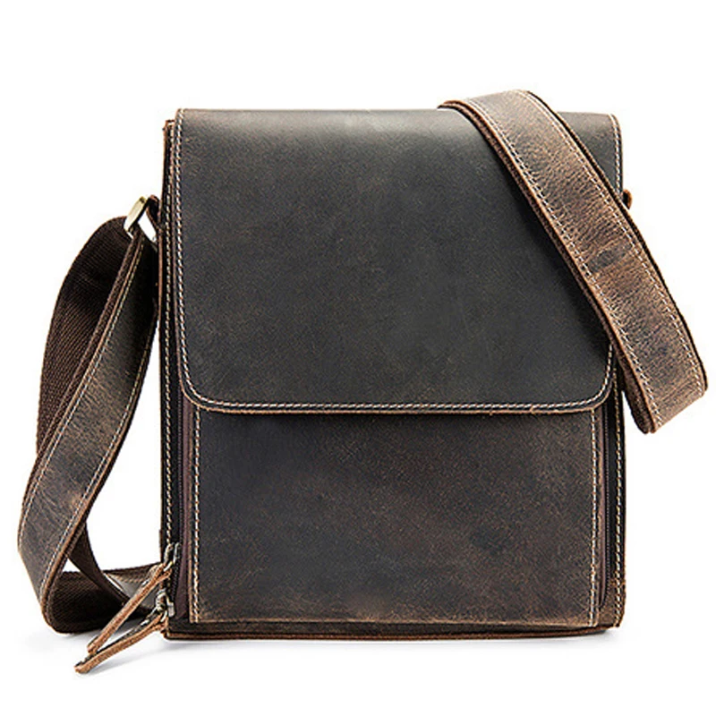 

Messenger Bags Genuine Bag Shoulder Leather Cowboy Bag Men Vintage Style Crossbody Leather Casual Fashion Bags Men Medium Brown