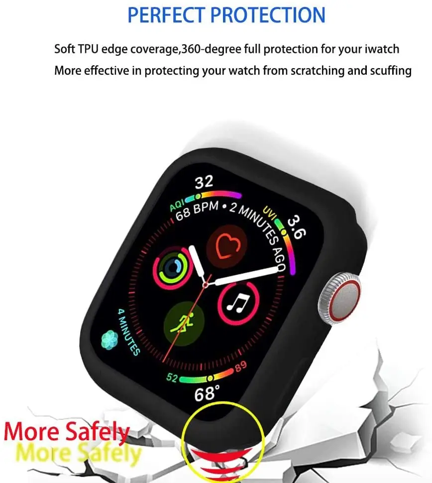 Soft Silicone Case for Apple Watch 7 45mm 6 SE 5 4 3 42MM 38MM Cover Protection Shell for iWatch series 8 6 5 40 44 41mm Bumper