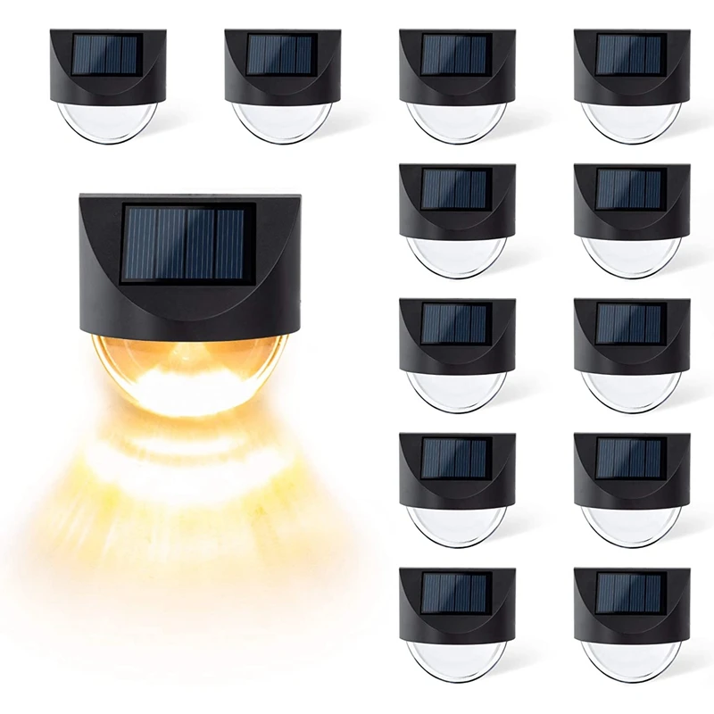 

Solar Fence Lights, 12 Pack Waterproof Solar LED Outdoor Wall Lighting For Deck Steps Patio Walkway Garden(Warm White)