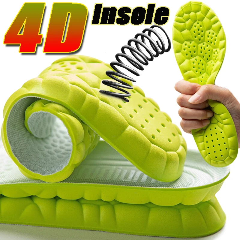 

Высокоэластичные амортизирующие кроссовки для бега, 4D ортопедические спортивные стельки, мягкие дышащие вставки для мужчин и женщин, латексные массажные стельки