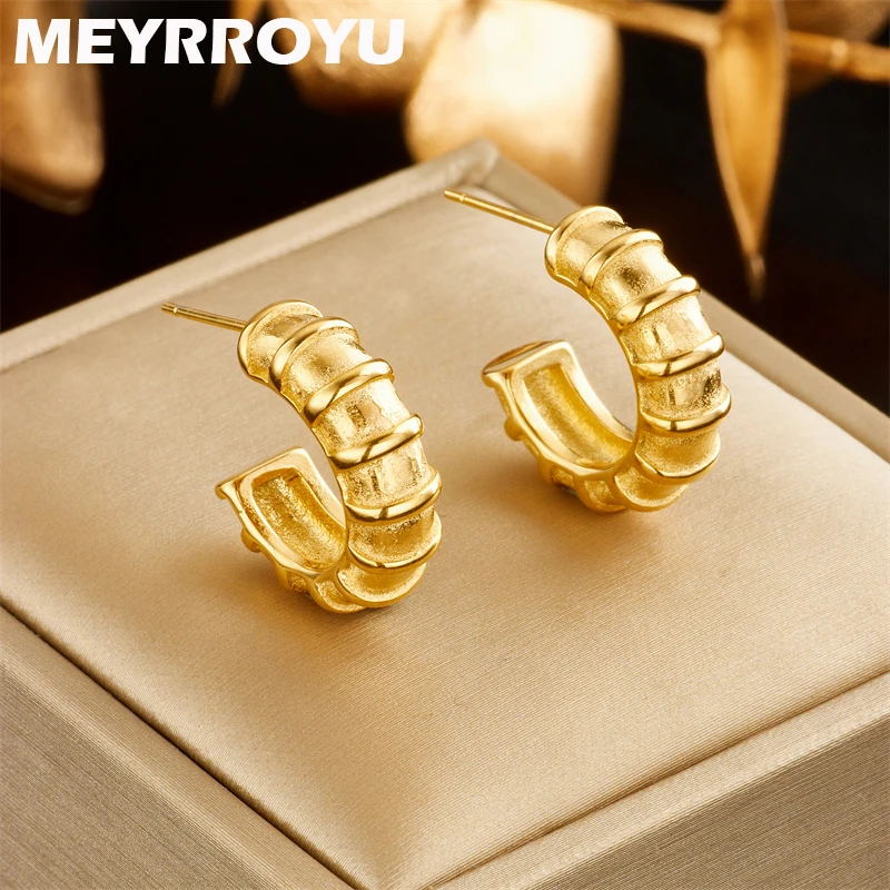 

MEYRROYU 316L Stainless Steel Golden Simple C Shape Stud Earring For Women New Arrival Birthday Exquisite Jewelry Gift Accessory