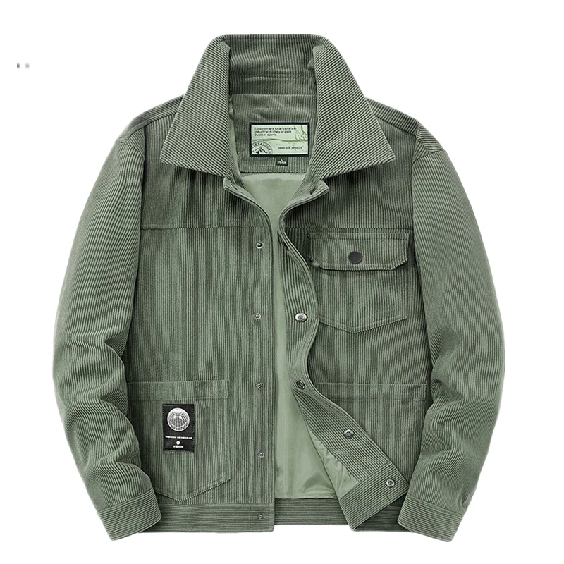 

Men Corduroy Jacket business Fashion loose lapel-up Spring Autumn retro men Casual Cargo jacket Solid Color Loose male Outerwear