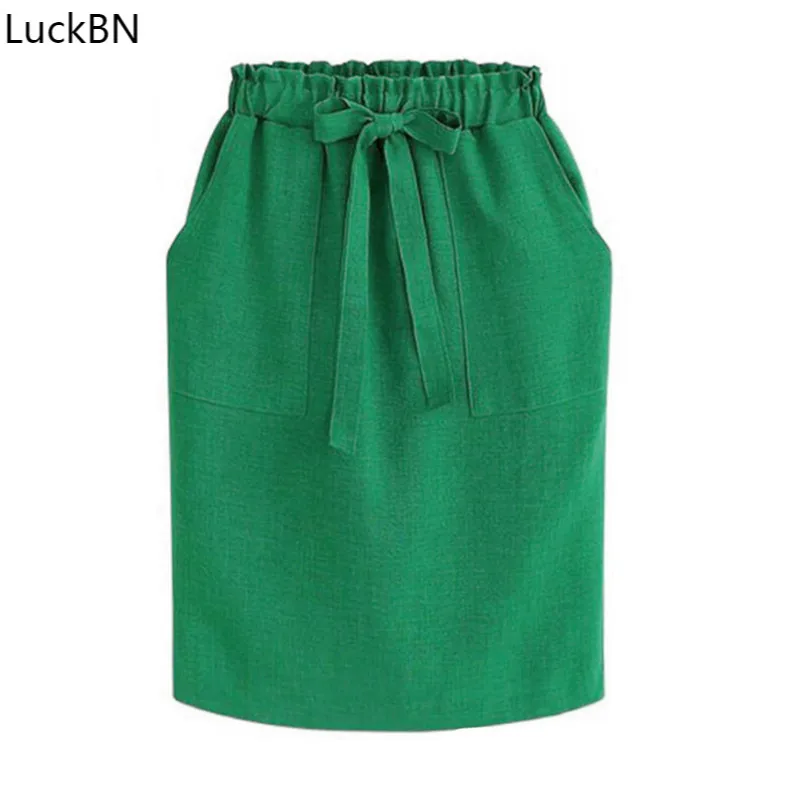 

Модная популярная весенне-летняя элегантная юбка миди, Женская офисная юбка-карандаш, хлопковая юбка с эластичной резинкой на талии, юбка с бантом, зеленая
