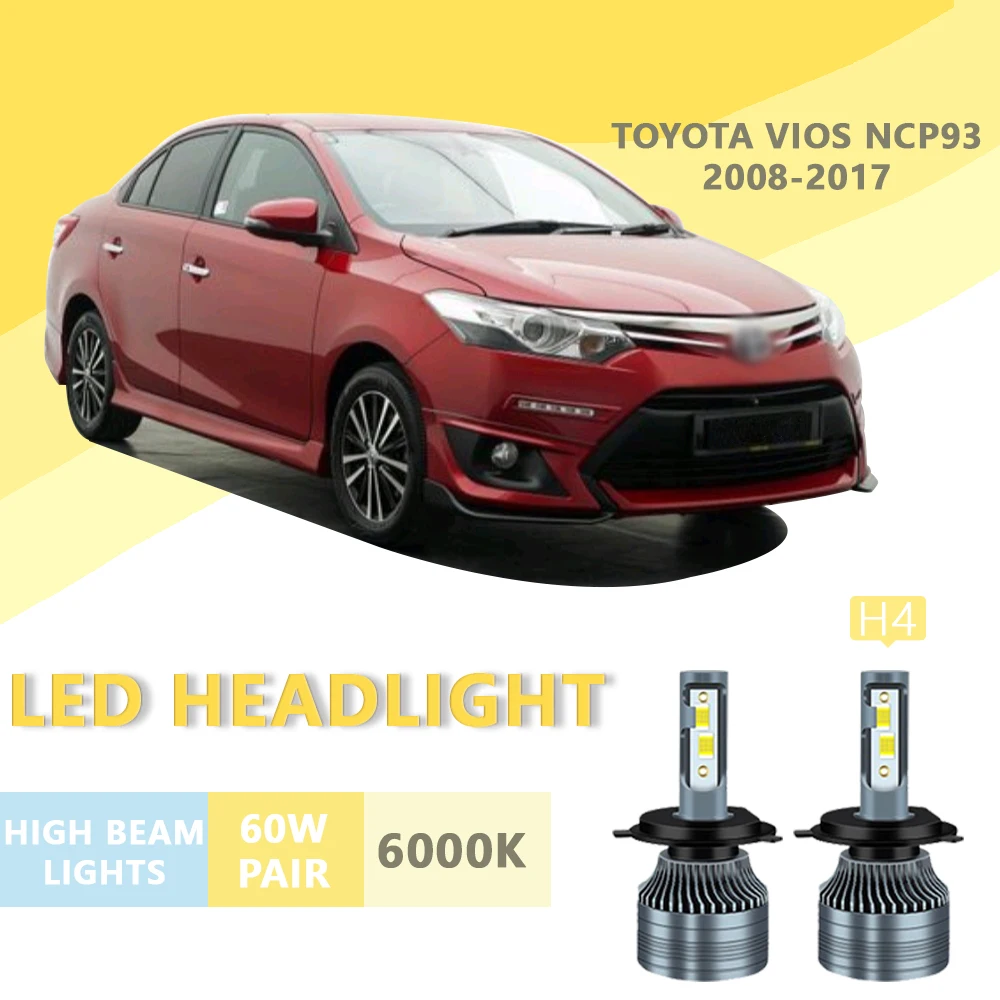 2 шт. для TOYOTA VIOS NCP93-2008-2017 6000k H4 сверхъяркая фара ближнего/дальнего света лампочка