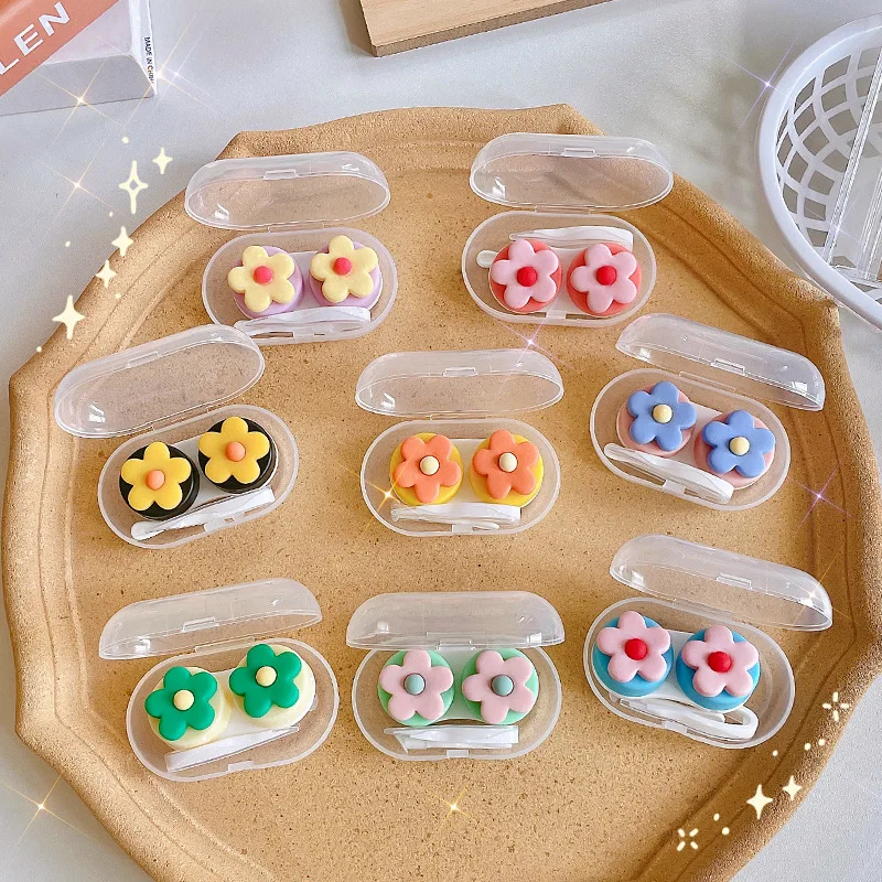 

Women Color Contact Lenses Case Cute Girl Flower Floral Style Contact Lens Cases Travel Kit Container