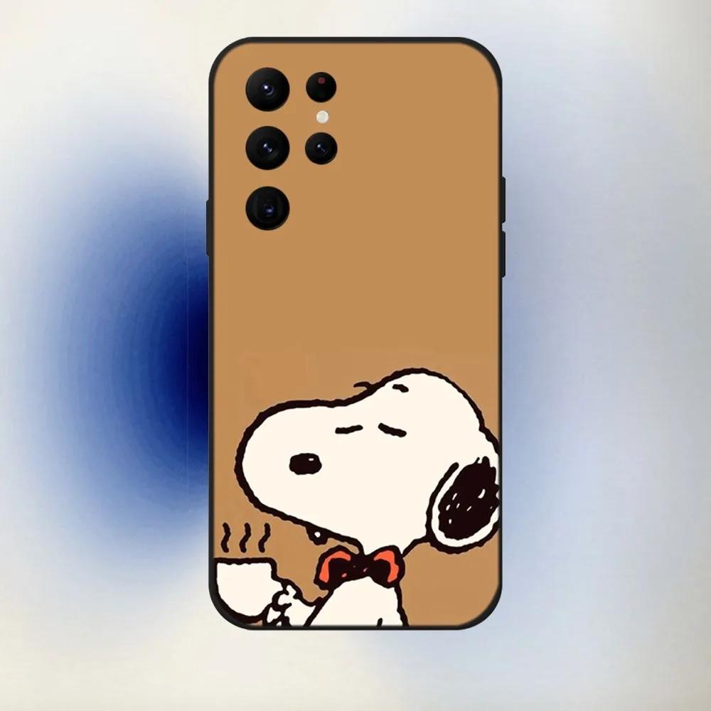 Чехол для телефона с рисунком собаки S-SnoopyS-S Samsung S24 23 22 30 21 10 9 Ultra Plus Lite FE 5G черный
