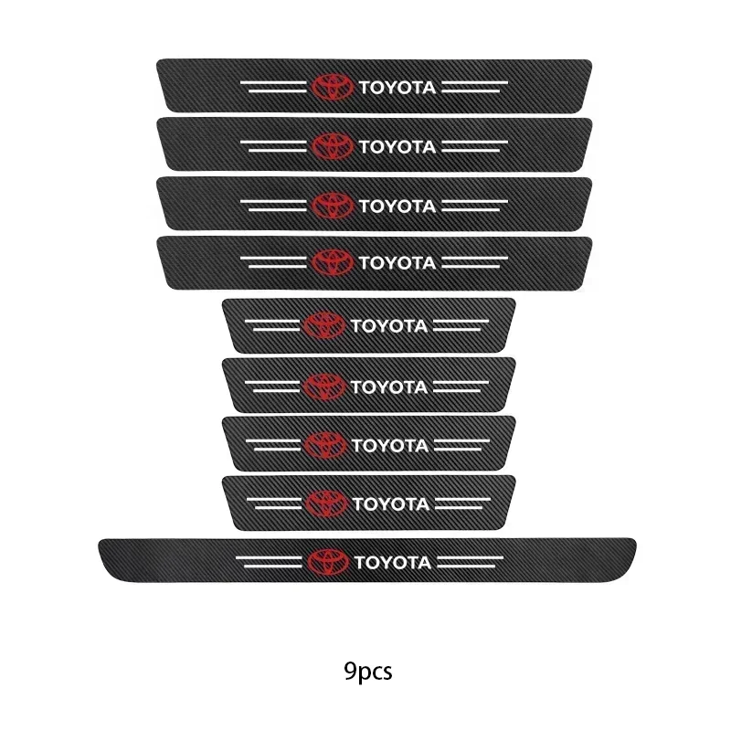 

Наклейки-защита из углеродного волокна на пороги для Toyota Corolla, RAV4, Camry, Yaris, Land Cruiser, Prado – антицарапинные наклейки с логотипом автомобиля