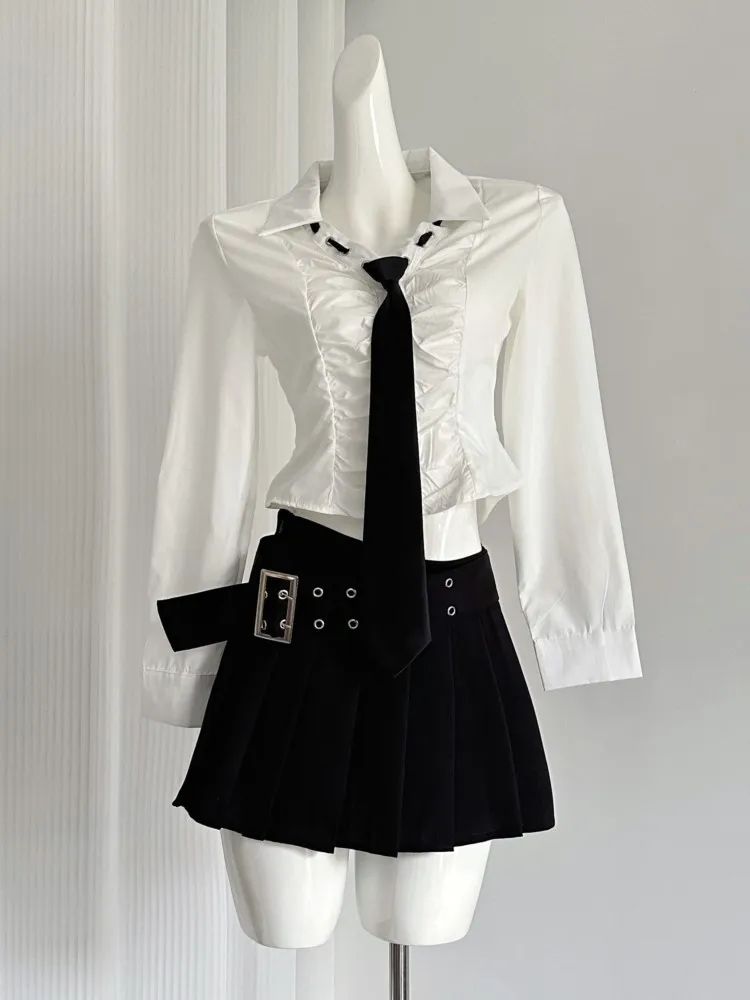 Осенний комплект из двух предметов Y2K короткий топ с длинным рукавом и отложным