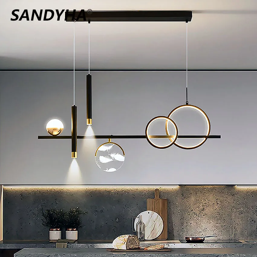 

SANDYHA 2022 New Dining Room Chandeliers Black Golden Salon Living Room Table Decor Led Lights for Ceiling Lighting Lampadario