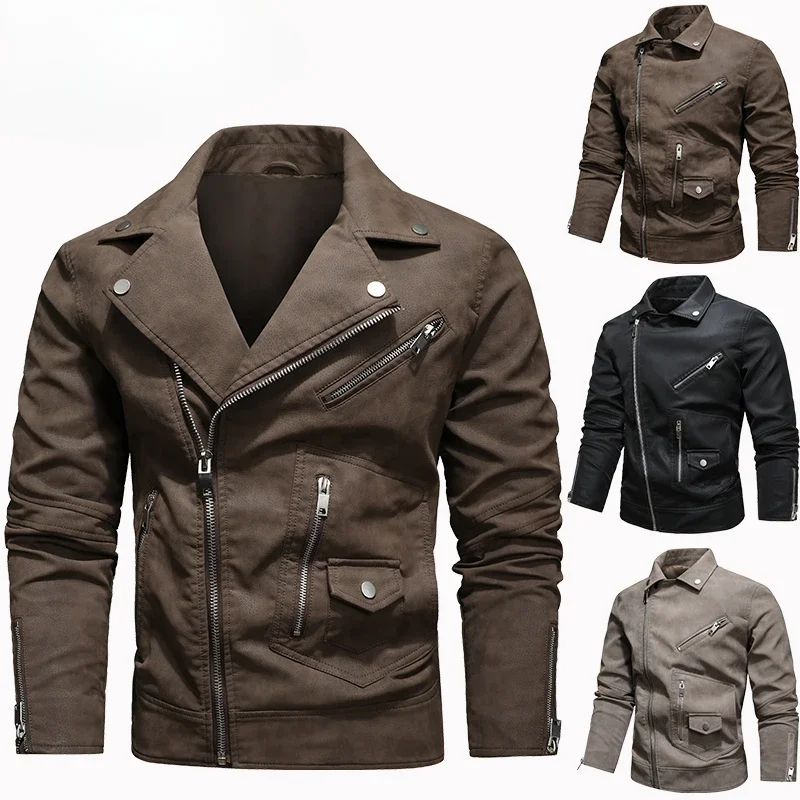 Jacket Men Coat Winter Leather Bomber Genuine Casual Brown Jackets Coats Faux Vintage Black Biker Windproof