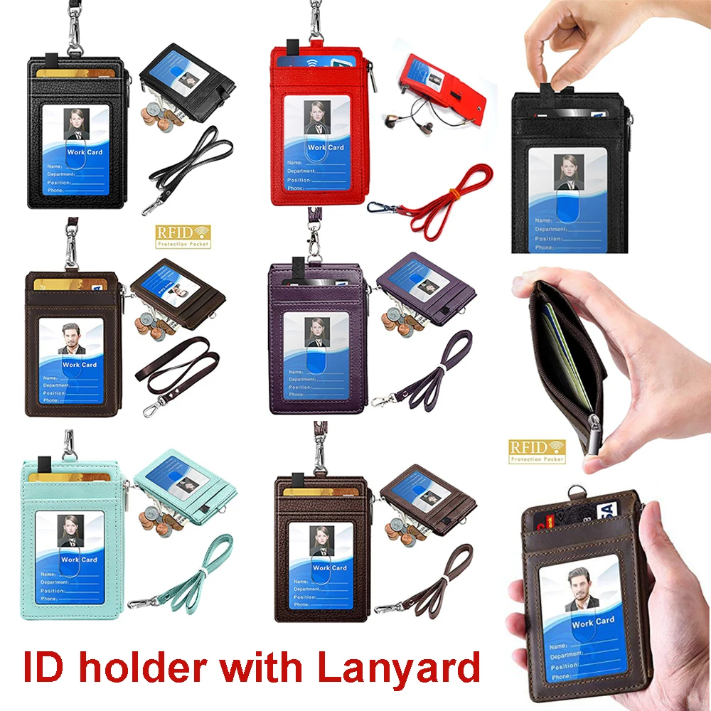 

Cover with Neck Lanyard RFID Blocking Anti-theft Credit Card Holder ID Card Case Employee ID Cover Name Badge Holder