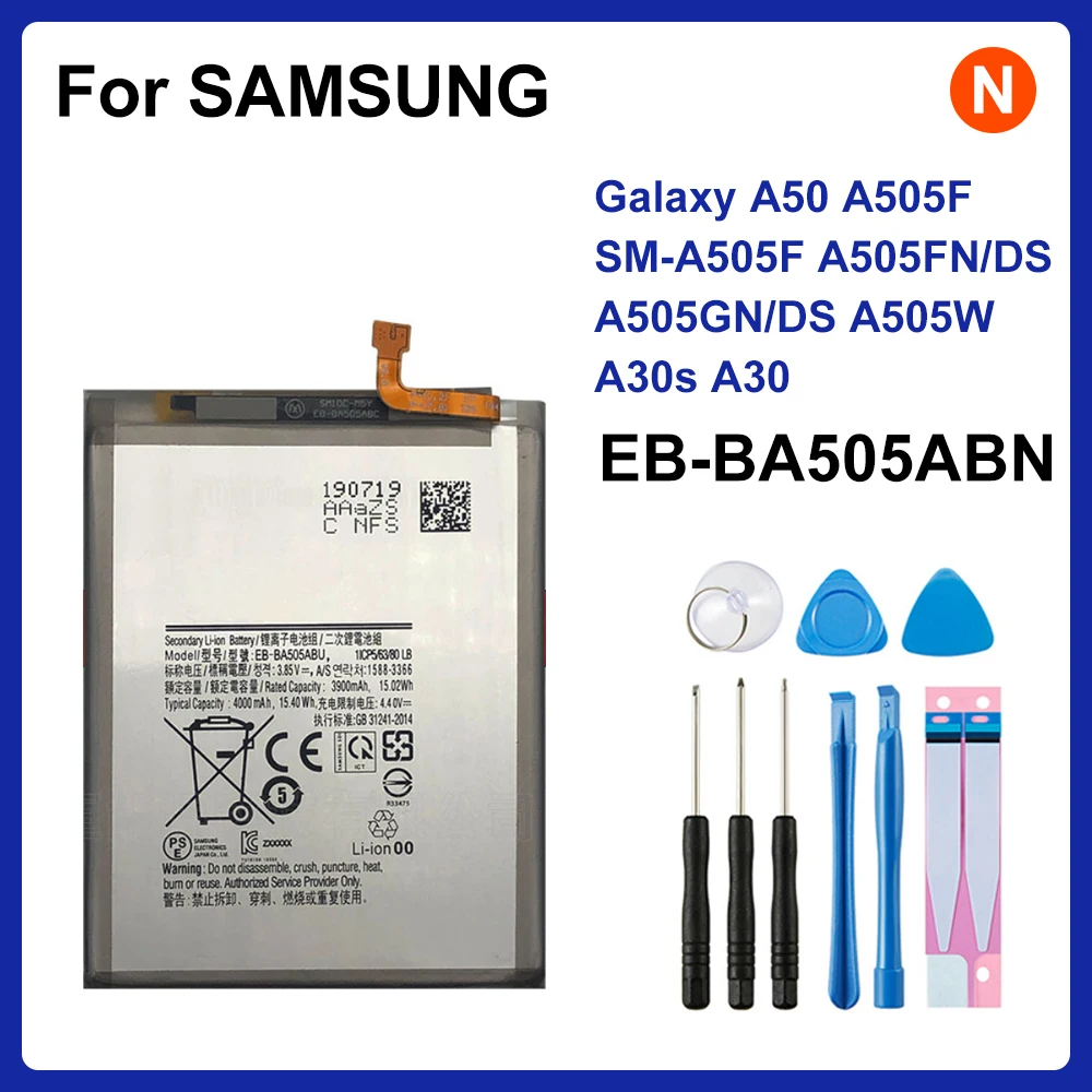

SAMSUNG Orginal EB-BA505ABN EB-BA505ABU 4000mAh Battery For SAMSUNG Galaxy A50 A505F SM-A505F A505FN/DS/GN A505W A30s A30+Tools