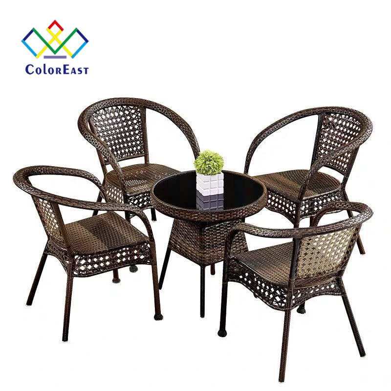 

Low price rustic design rattan outdoor furniture terrace cafe table and chair set CECT013