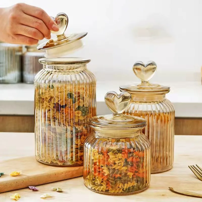 

Glass Sealed Jar Honey Lemon Pickle Jar Transparent Glass Bottle Seasoning Tea Storage Jar Set Kitchen Food Storage Containers