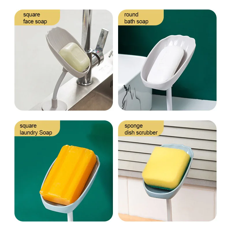 Buy Bathroom Leaf Shape Soap Box with Suction Holder Punch-free Wall-mounted Sponge Soaps Tray Container Accessories on